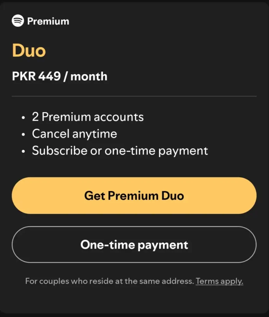 Spotify plan for 2 Persons