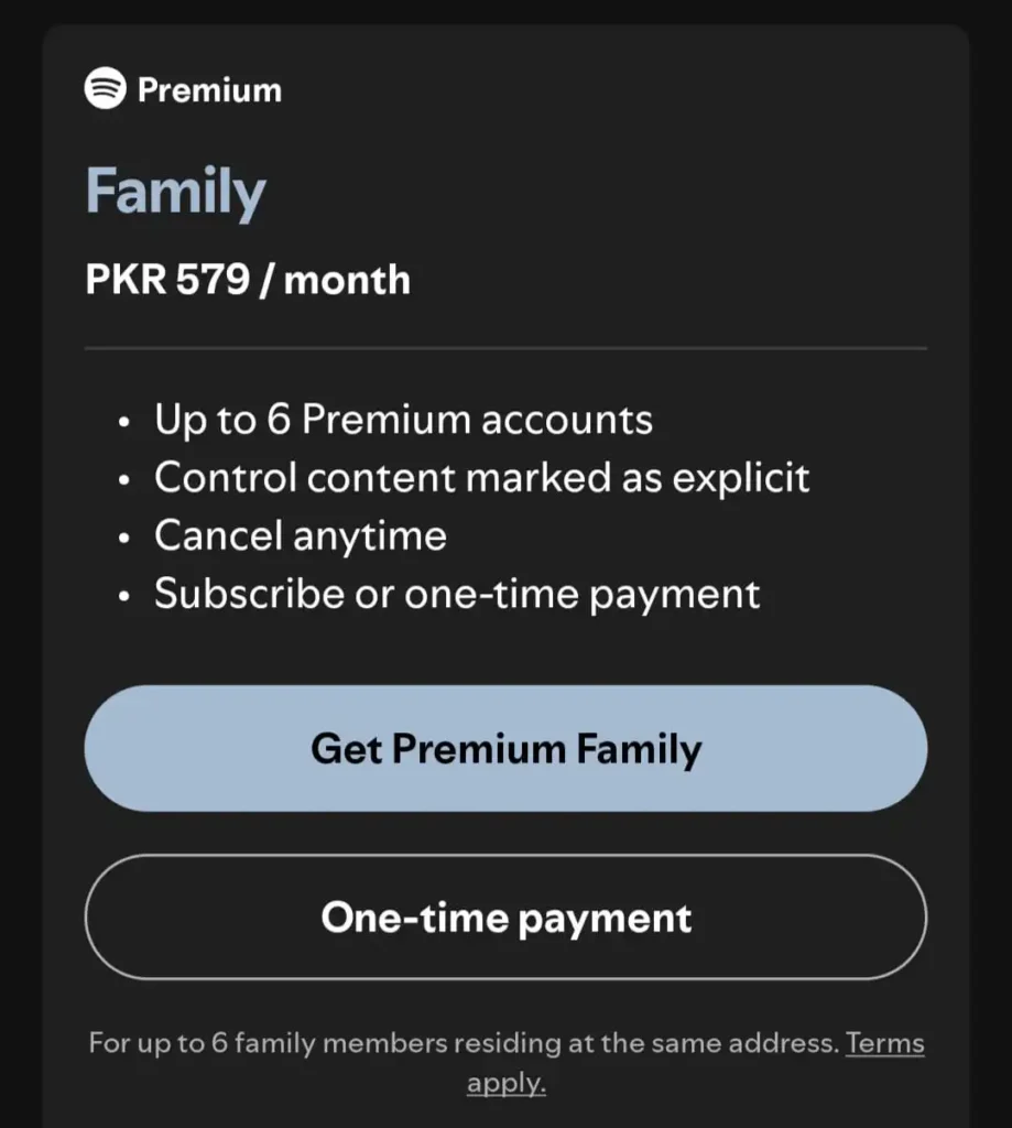 Spotify Mod APk Family Subscription plan